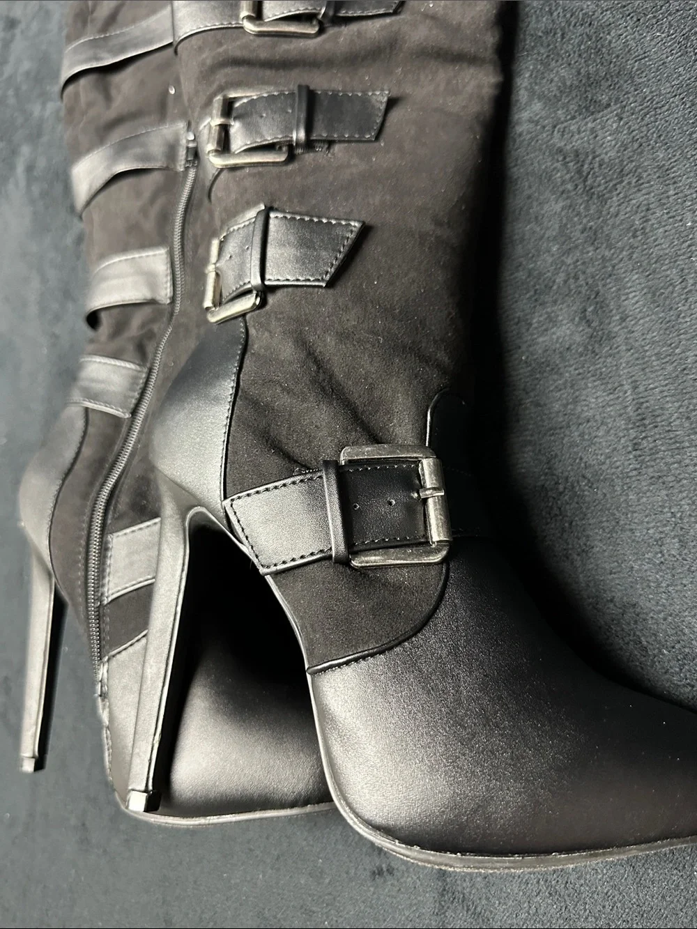 Women's Black Buckle-Accent High Heel Knee Boots Luxe by Justfab 7